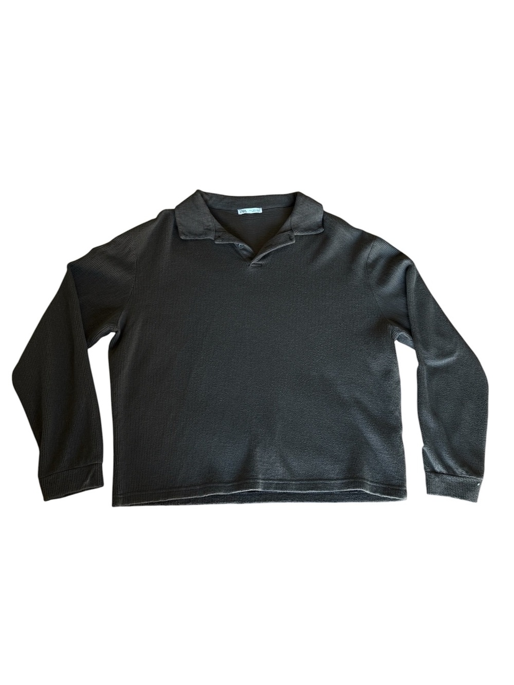 Long Sleeve Waffle Knit Polo Sweater